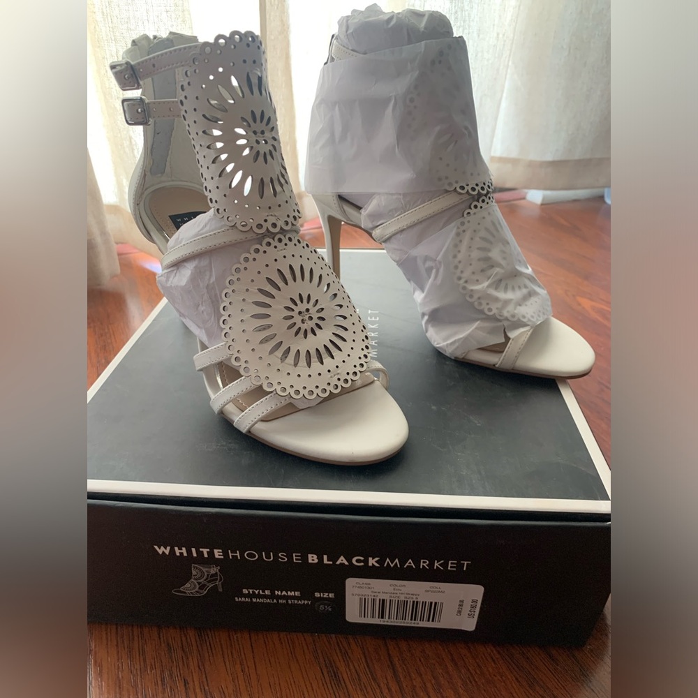 New, with box, white heels from White House Black Market.